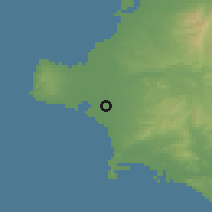 Shaded relief of the 54 km around Savália, drawn from the GMTED2010 grid