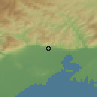 Shaded relief of the 53 km around Séleron, drawn from the GMTED2010 grid