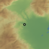 Shaded relief of the 53 km around Sevastianá, drawn from the GMTED2010 grid