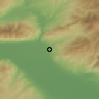 Shaded relief of the 53 km around Sidirókastron, drawn from the GMTED2010 grid