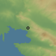 Shaded relief of the 53 km around Sikéai, drawn from the GMTED2010 grid