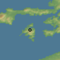 Shaded relief of the 54 km around Sími, drawn from the GMTED2010 grid