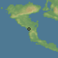 Shaded relief of the 53 km around Sinarádes, drawn from the GMTED2010 grid