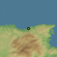 Shaded relief of the 55 km around Sísion, drawn from the GMTED2010 grid