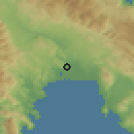 Shaded relief of the 54 km around Skála, drawn from the GMTED2010 grid
