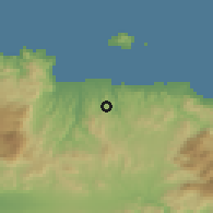 Shaded relief of the 55 km around Skalánion, drawn from the GMTED2010 grid