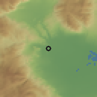 Shaded relief of the 53 km around Skídra, drawn from the GMTED2010 grid