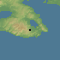 Shaded relief of the 54 km around Skópelos, drawn from the GMTED2010 grid