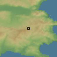 Shaded relief of the 53 km around Arnaía, drawn from the GMTED2010 grid