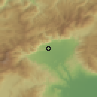 Shaded relief of the 53 km around Sosándra, drawn from the GMTED2010 grid