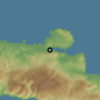 Shaded relief of the 55 km around Soúda, drawn from the GMTED2010 grid