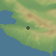 Shaded relief of the 53 km around Sourotí, drawn from the GMTED2010 grid