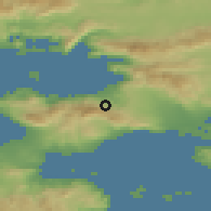 Shaded relief of the 54 km around Spárta, drawn from the GMTED2010 grid