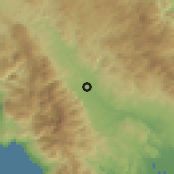 Shaded relief of the 54 km around Spárti, drawn from the GMTED2010 grid