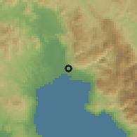 Shaded relief of the 54 km around Sperkhóyia, drawn from the GMTED2010 grid