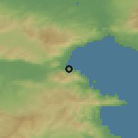 Shaded relief of the 53 km around Staurós, drawn from the GMTED2010 grid