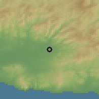 Shaded relief of the 53 km around Arrianá, drawn from the GMTED2010 grid