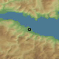 Shaded relief of the 54 km around Témeni, drawn from the GMTED2010 grid