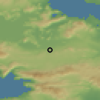 Shaded relief of the 54 km around Thívai, drawn from the GMTED2010 grid