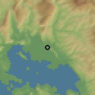 Shaded relief of the 54 km around Árta, drawn from the GMTED2010 grid