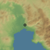 Shaded relief of the 54 km around Thouría, drawn from the GMTED2010 grid