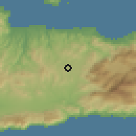 Shaded relief of the 55 km around Thrapsanón, drawn from the GMTED2010 grid