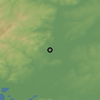 Shaded relief of the 53 km around Tikherón, drawn from the GMTED2010 grid