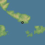 Shaded relief of the 54 km around Tínos, drawn from the GMTED2010 grid