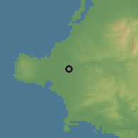 Shaded relief of the 54 km around Traganón, drawn from the GMTED2010 grid