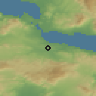Shaded relief of the 54 km around Ártemi, drawn from the GMTED2010 grid