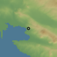 Shaded relief of the 53 km around Triandría, drawn from the GMTED2010 grid