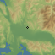Shaded relief of the 54 km around Triantaíika, drawn from the GMTED2010 grid