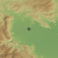 Shaded relief of the 53 km around Tríkala, drawn from the GMTED2010 grid