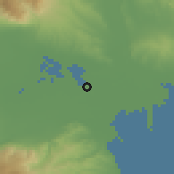 Shaded relief of the 53 km around Tríkala, drawn from the GMTED2010 grid