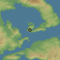 Shaded relief of the 54 km around Trikérion, drawn from the GMTED2010 grid