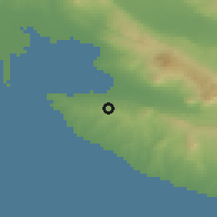 Shaded relief of the 53 km around Trílofon, drawn from the GMTED2010 grid