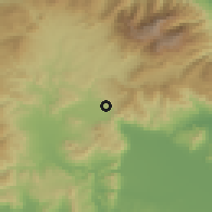 Shaded relief of the 53 km around Tsarítsani, drawn from the GMTED2010 grid