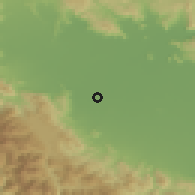 Shaded relief of the 53 km around Artesianón, drawn from the GMTED2010 grid