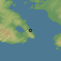 Shaded relief of the 54 km around Variá, drawn from the GMTED2010 grid