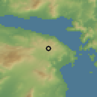 Shaded relief of the 54 km around Varnávas, drawn from the GMTED2010 grid