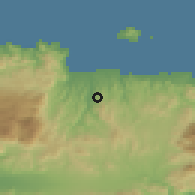 Shaded relief of the 55 km around Vasilíai, drawn from the GMTED2010 grid