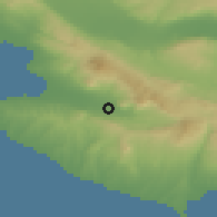 Shaded relief of the 53 km around Vasiliká, drawn from the GMTED2010 grid