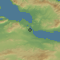 Shaded relief of the 54 km around Vasilikón, drawn from the GMTED2010 grid