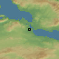 Shaded relief of the 54 km around Vathí, drawn from the GMTED2010 grid