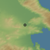 Shaded relief of the 54 km around Velestínon, drawn from the GMTED2010 grid