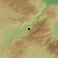 Shaded relief of the 53 km around Velventós, drawn from the GMTED2010 grid