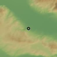 Shaded relief of the 53 km around Véryi, drawn from the GMTED2010 grid