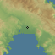 Shaded relief of the 54 km around Vlakhiótis, drawn from the GMTED2010 grid