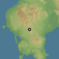 Shaded relief of the 54 km around Vlakhópoulon, drawn from the GMTED2010 grid