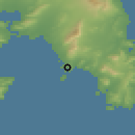 Shaded relief of the 54 km around Vouliagméni, drawn from the GMTED2010 grid